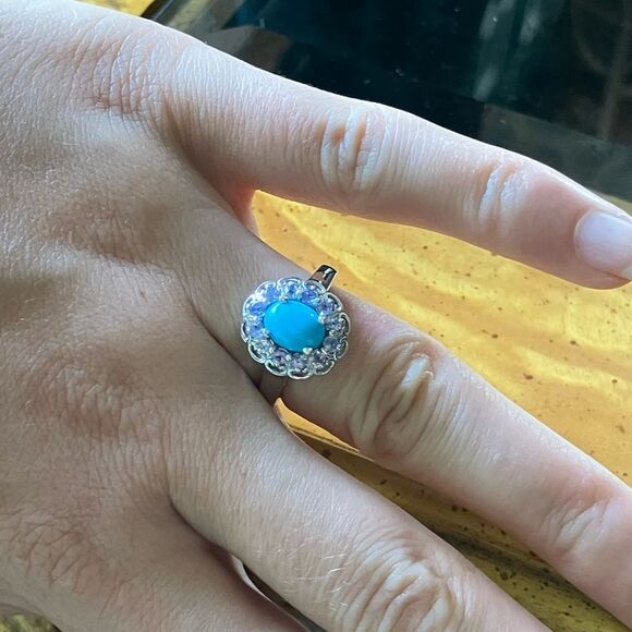 Natural Sleeping Beauty Turquoise Tanzanite Sterling Silver Ring Size 6 - Picture 4 of 9